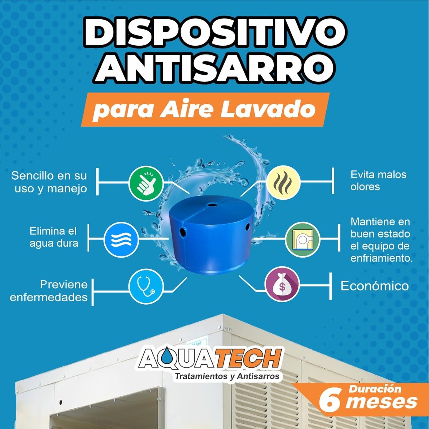 A/C Limpio Sistema Antisarro para Aire Lavado Duración 6 meses.