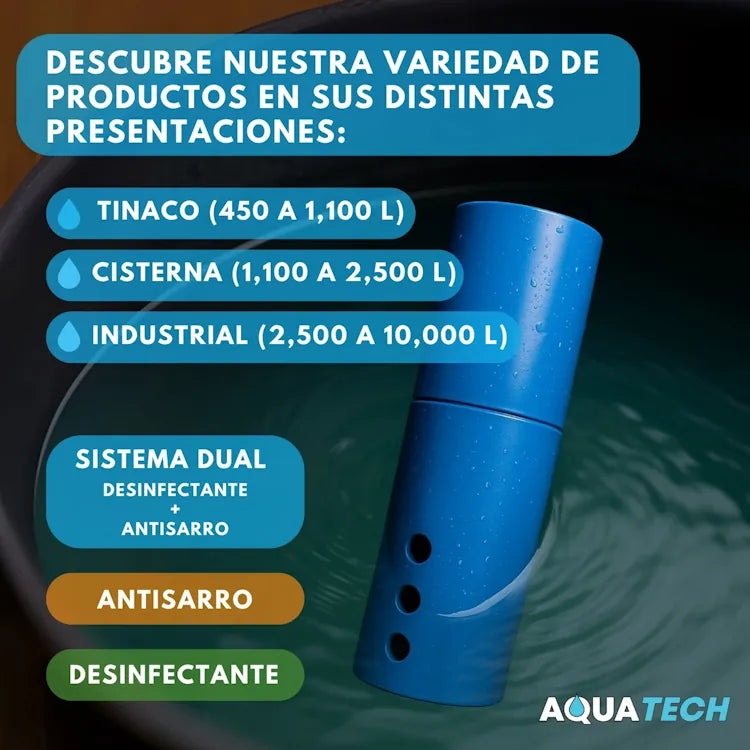 Sistema Dual Antisarro y Desinfectante Para Tinaco de 450 a 1,100 L