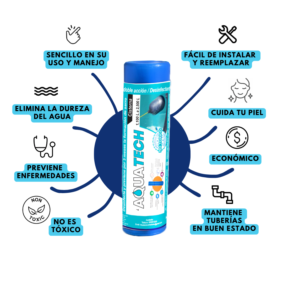Sistema Dual Antisarro y Desinfectante para Cisterna De 1,100 a 2,400 lts 3 Meses.