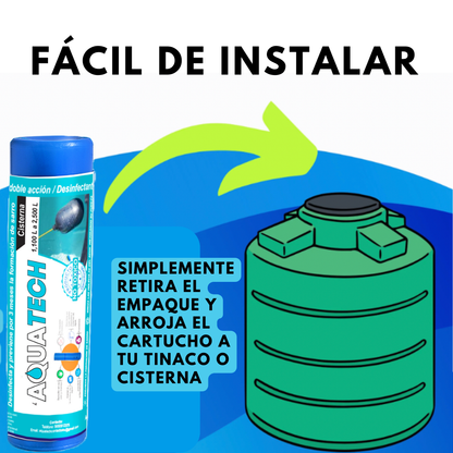 Sistema Dual Antisarro y Desinfectante para Cisterna De 1,100 a 2,400 lts 3 Meses.