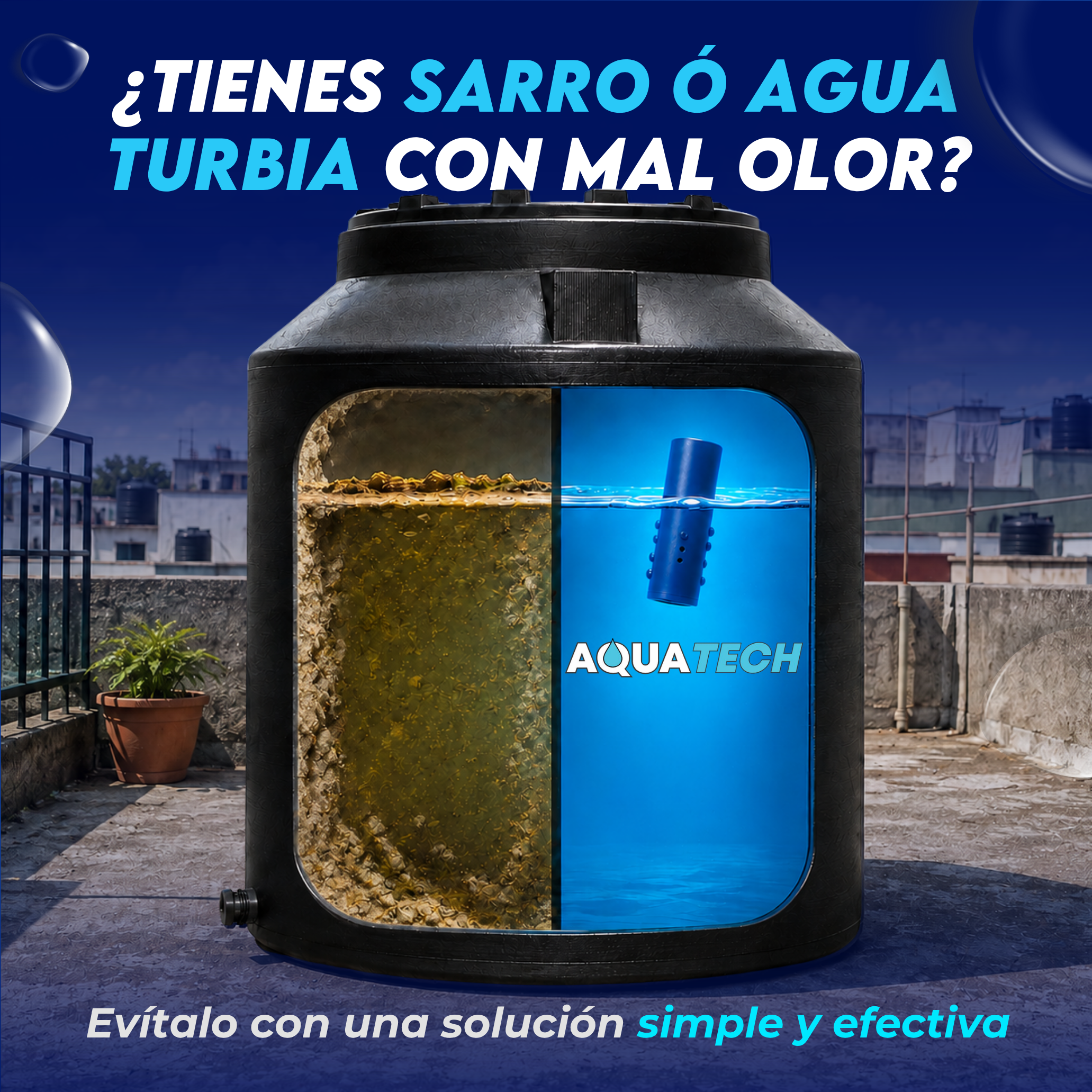 Sistema Dual Antisarro y Desinfectante Para Tinaco de 450 a 1,100L