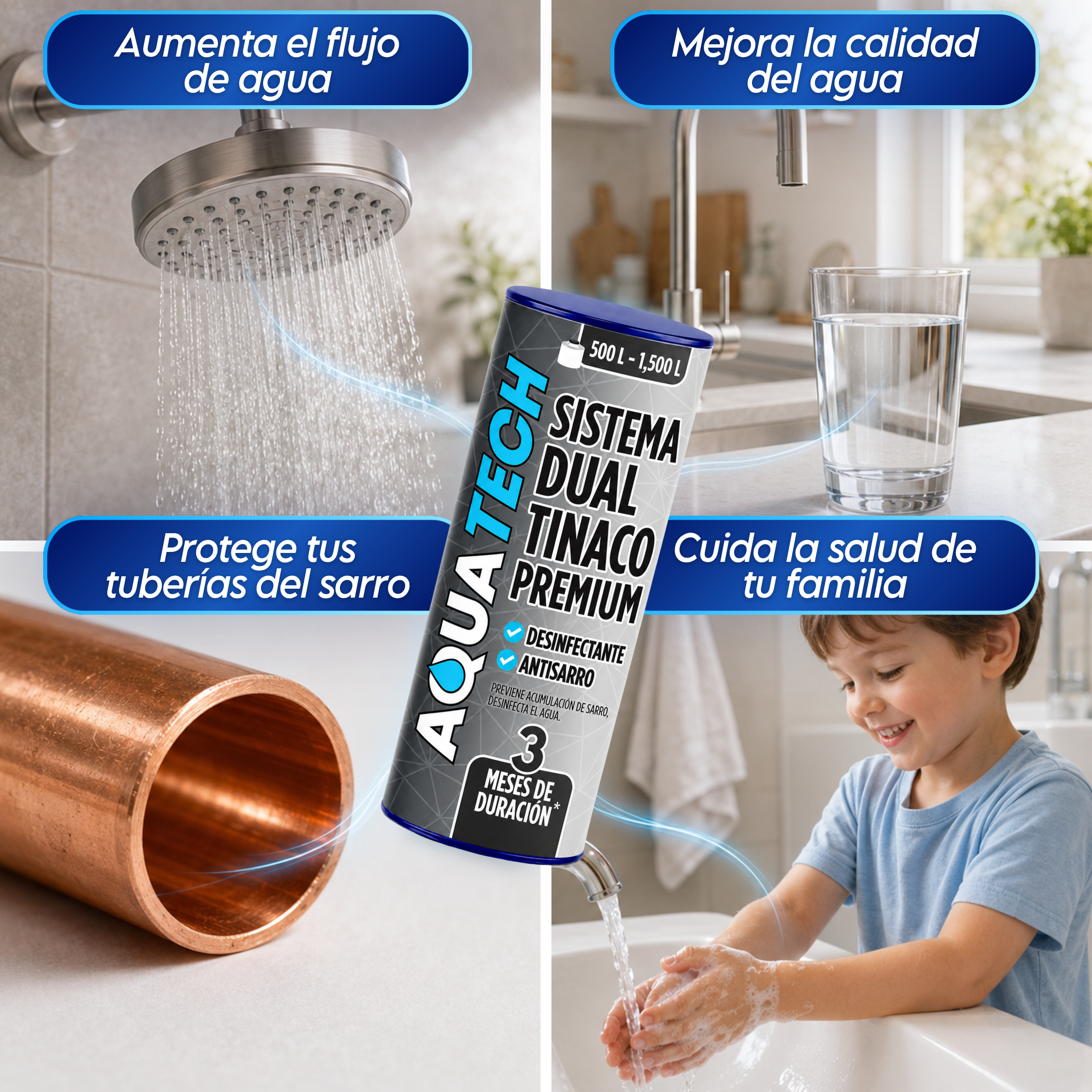 Sistema Antisarro y Desinfectante Premium para Tinacos y Cisternas de 500 a 1,500 L