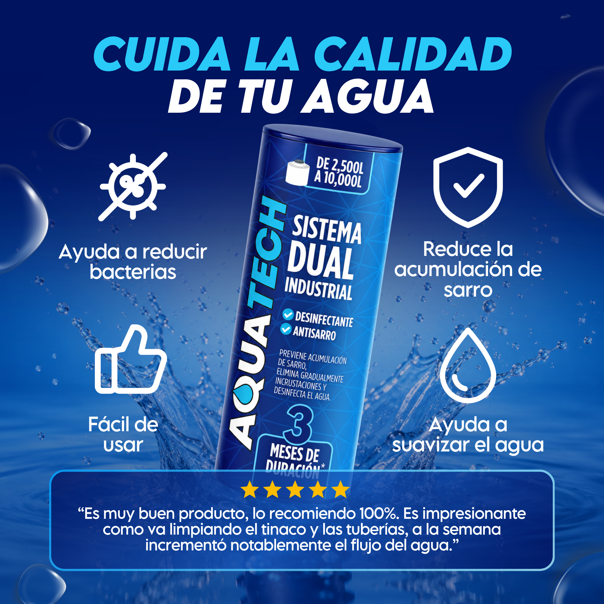 Sistema Dual Antisarro y Desinfectante para Cisterna Industrial de 2,500 a 10,000 L