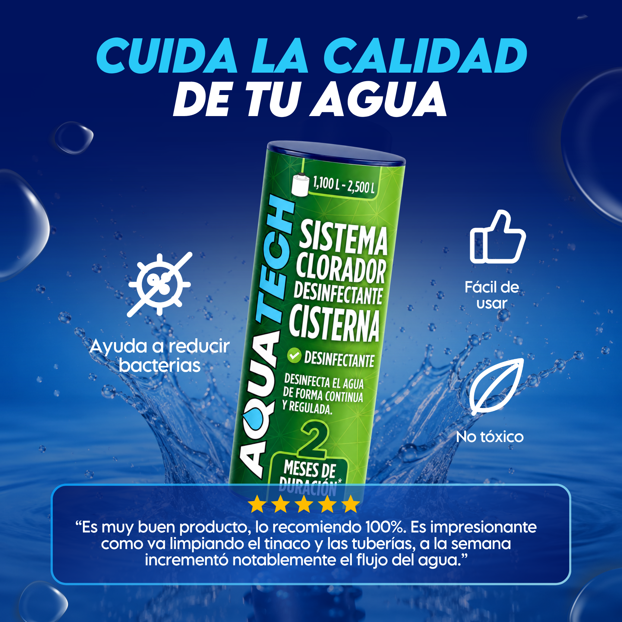 Sistema Clorador Desinfectante Antiscéptico para Tinacos y Cisternas de 1,100 a 2,400 L