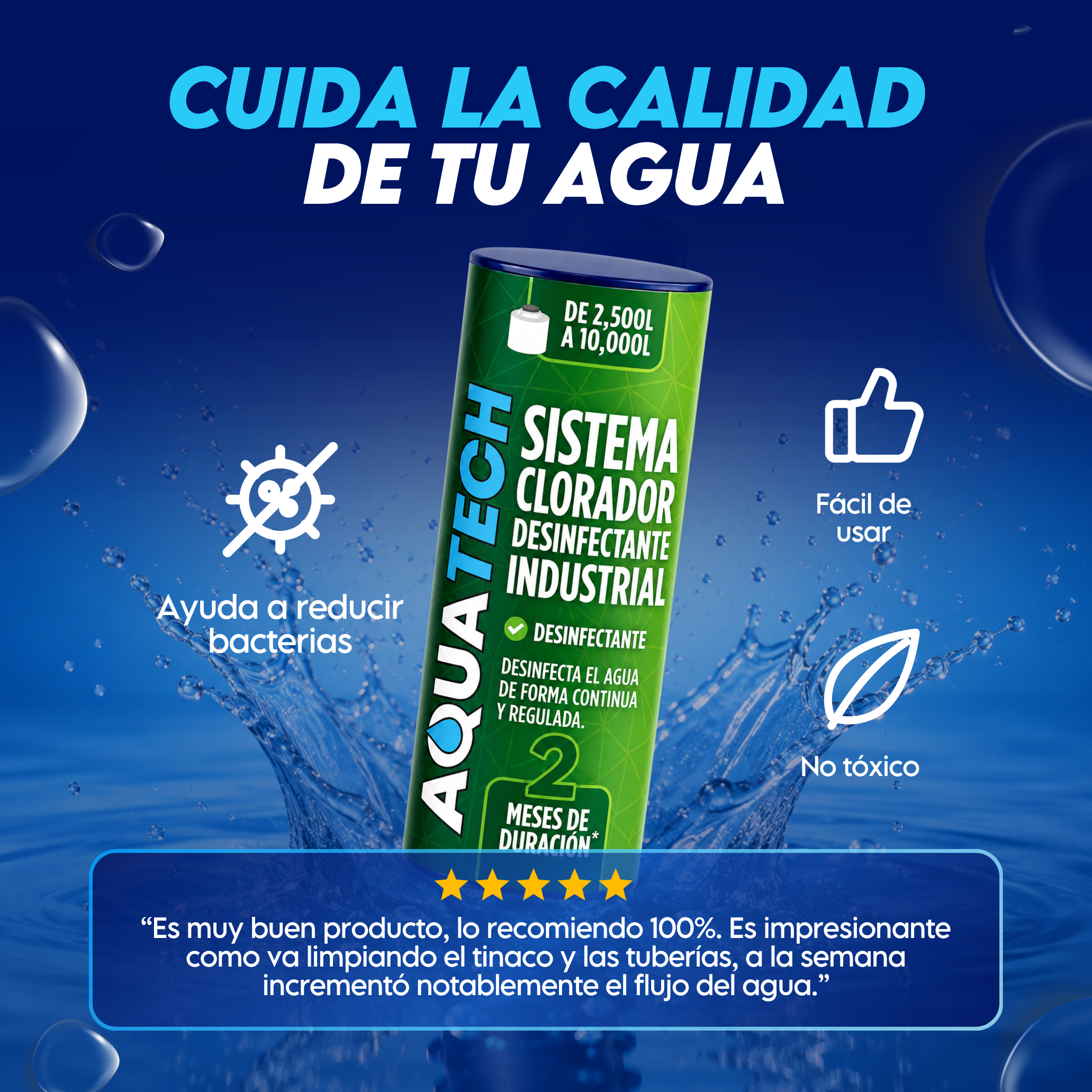 Sistema Clorador Desinfectante Antiscéptico para Cisterna Industrial de 2,500 a 10,000 L
