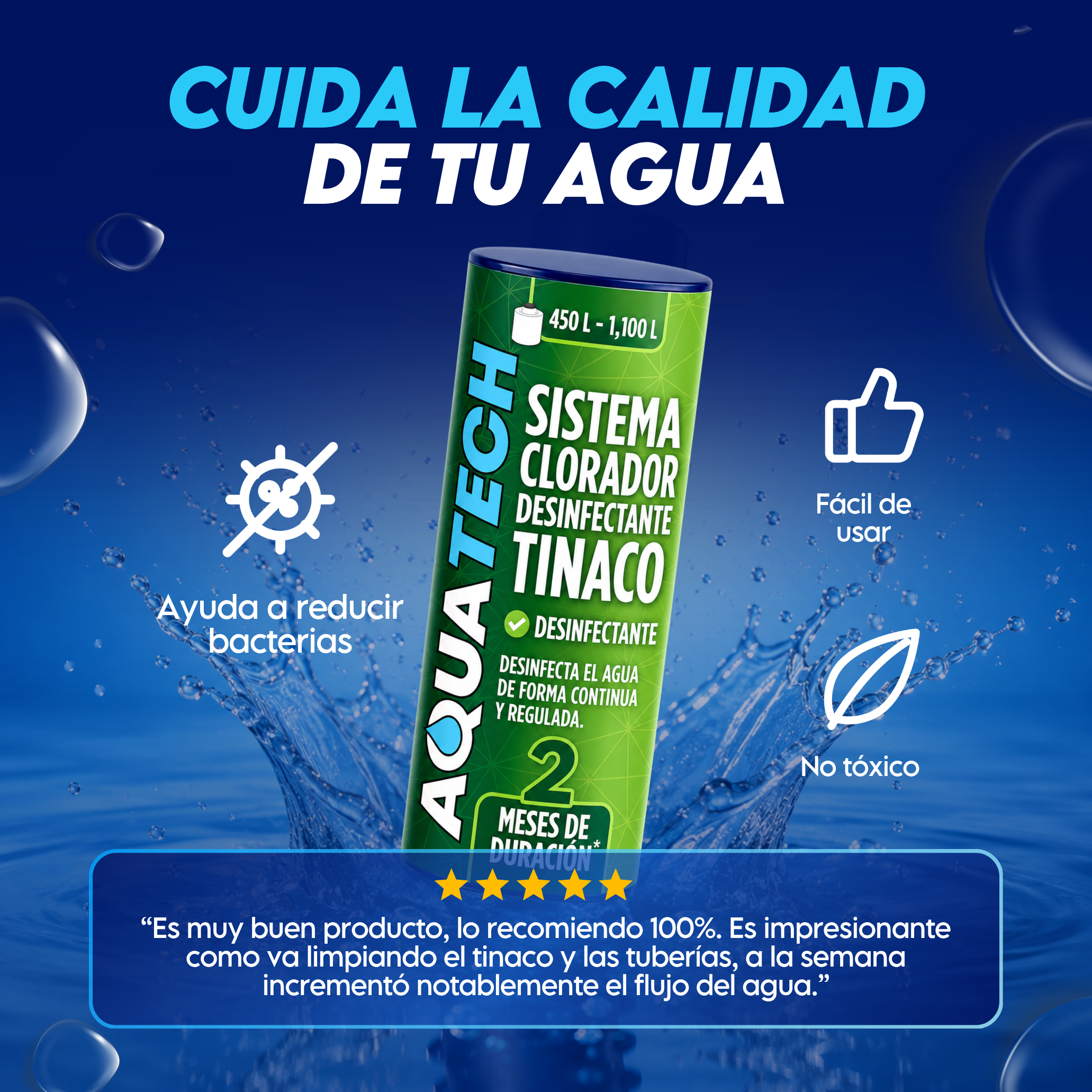 Sistema Clorador Desinfectante Antiscéptico para Tinaco de 450 a 1,100 L